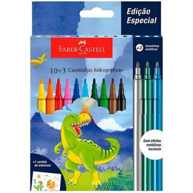 Imagem de Canetinha Hidrocor Faber-Castell Dinossauro 10 Cores + 3 Metálicas - F