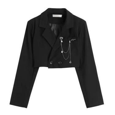 Imagem de Blazer Cropped Feminino Punk Gótico Com Correntes De Metal, Design Har