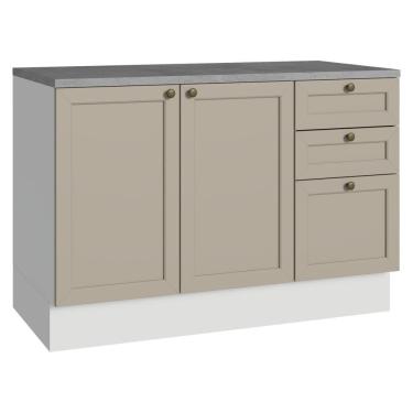 Imagem de Balcão de Pia 120 cm 2 Portas 3 Gavetas (Com Tampo) Branco/Crema Vik Madesa