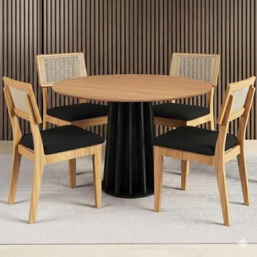 Imagem de Mesa Jantar Redonda 105cm com 4 Cadeiras Estofadas 100% MDF - Casa Lar