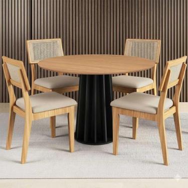 Imagem de Mesa Jantar Redonda 105cm com 4 Cadeiras Estofadas 100% MDF - Casa Lar