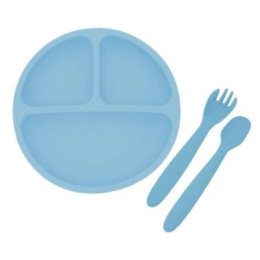 Imagem de Conjunto Refeição Infantil Silicone Garfo Prato E Colher