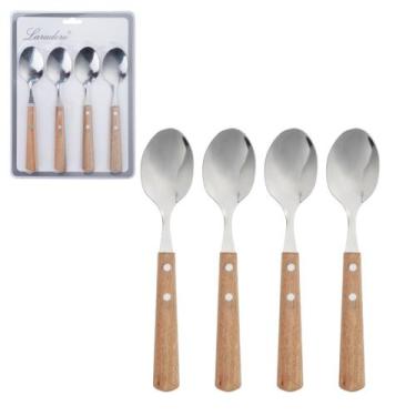 Imagem de Kit 4 Colheres Jumbo de Churrasco Laradore - Cabo Madeira