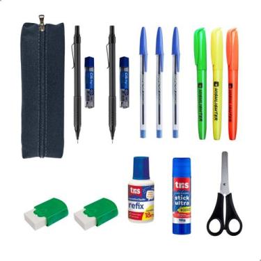 Imagem de Kit Escolar Estojo Caneta Corretivo Lapiseira E Mais Itens - Darujo