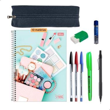 Imagem de Kit Escolar Caderno 10 Materias Estojo Lapiseira + Itens - Darujo