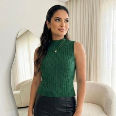 Imagem de Blusa Tricot Canelado Trancinha - Vitrine Collection, Verde escuro, U