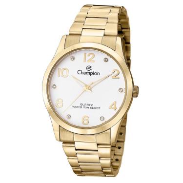 Imagem de Relógio Champion Kit Feminino Branco Dourado Strass Cn29052w