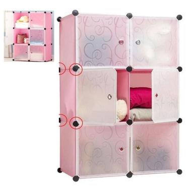 Imagem de Guarda Roupa Modular Portatil Organizador Arara De Roupas Brinquedos Cabideiro 6 Portas Rosa