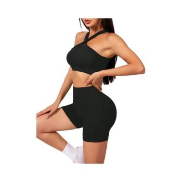 Imagem de Conjunto De Shorts De Yoga De Cintura Alta Para Mulheres E Top Esporti