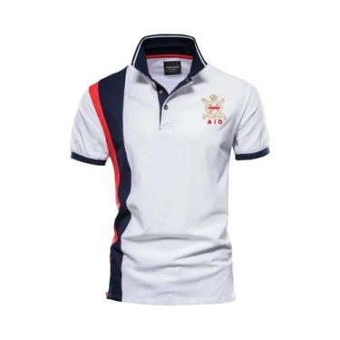 Imagem de Camisa Polo Masculina De Manga Curta Em 100% Algodão Com Patchwork, Bo