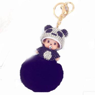 Imagem de Chaveiro Panda Monchhichi Doll Pom-Pom Black Furball