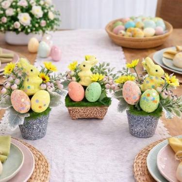 Imagem de Enfeite Arranjo Coelho Páscoa Centro Aparador Mesa Kit 3pçs - Genérico
