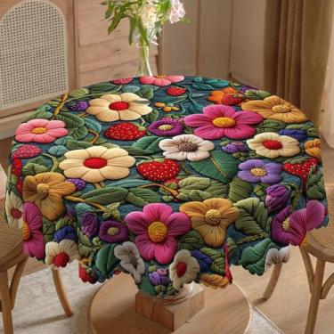 Imagem de Toalha De Mesa Colorida Com Estampa Floral, Borda Relevada, Redonda E 