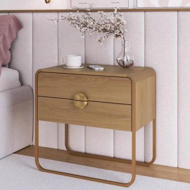 Imagem de Mesa de Cabeceira Quarto 60cm 2 Gavetas Mario Hanover/Dourado A10 - Mp