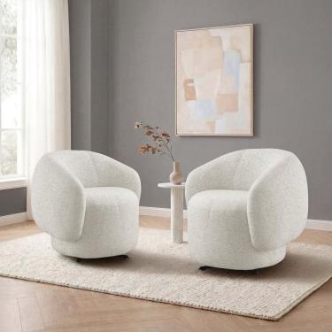 Imagem de Conjunto 2 Poltronas Base Giratória e Estofada Ivy Espresso Móveis Bege Claro