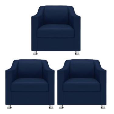 Imagem de Kit 3 Poltronas Reforçadas Recepção Barbearia Tecido material sintétic