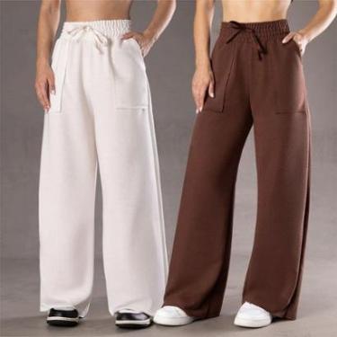 Imagem de Kit 2 Calça Pantalona Moletinho Feminina Com Bolso Elegante Casual Confortável-Feminino