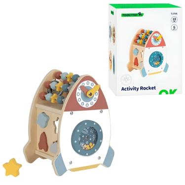 Imagem de Brinquedo Foguete de Atividades em Madeira Tooky Toy com Diversas Interações Educativas