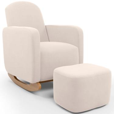 Imagem de Poltrona de Amamentação com Balanço e Puff Orgânico Saori W01 Suede Bege - Lyam Decor