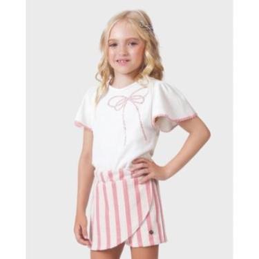 Imagem de Conjunto blusa shorts saia tweed Cala verão elegante leve - Azul e Rosa - Menina 4 a 14...