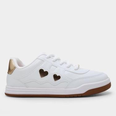 Imagem de Tênis Infantil Molekinha Menina, Branco, Dourado, 31