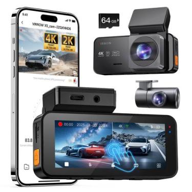Imagem de Dash Cam VIRROW 4K+2K frontal e traseira, WiFi, 64 GB incluídos