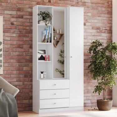 Imagem de Armário Multiuso Doha 1 Porta 3 Gavetas Nichos Decorativos Branco
