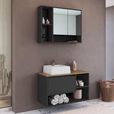 Imagem de Conjunto Gabinete Suspenso Banheiro com Espelho e Cuba 80 Barcelona Gr