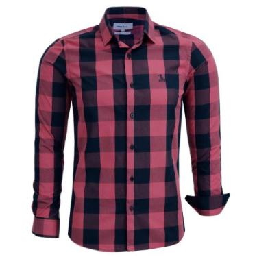 Imagem de Camisa Social Amil Masculina Xadrez Manga Longa Slim Sem Bolso 100 Alg