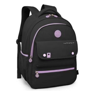 Imagem de Mochila grande juvenil reforçada Kika compartimento notebook, preto