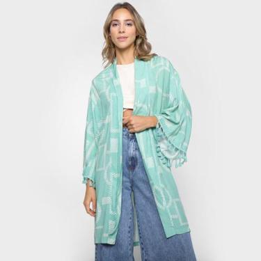 Imagem de Kimono All Is Love Estampa Geométrica C/ Tassel Feminina, Verde, M