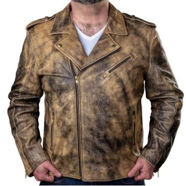 Imagem de Jaqueta De Couro Masculina Clássica Modera Rustica Natural Harry Silve