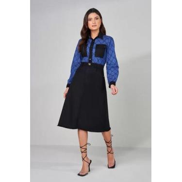 Imagem de Saia feminina Jeans Preta Evasê Barra Desfiada - Titanium Jeans, 40