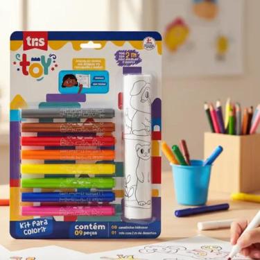 Imagem de Kit Pintura Hidrocolor 8 Canetinhas + 2 Metros Desenho Colorir Origina
