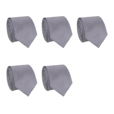 Imagem de Kit 5 Gravatas Lisas Social Tons de Cinza Masculina Slim Padrinho Casamento Noivo Trabalho Congresso