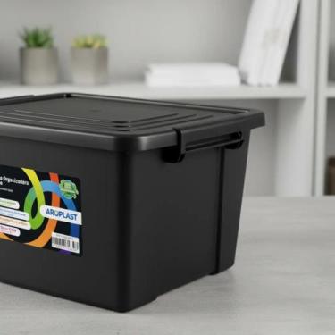Imagem de Caixa Organizadora Preta 10 Litros Multiuso Resistente Para Organizaçã