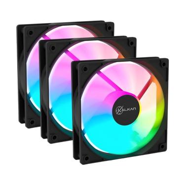 Imagem de Kit 3 Fans Kalkan Lumen RGB 3x120mm 1500RPM 1.19mmH2O Preto - KLK00018