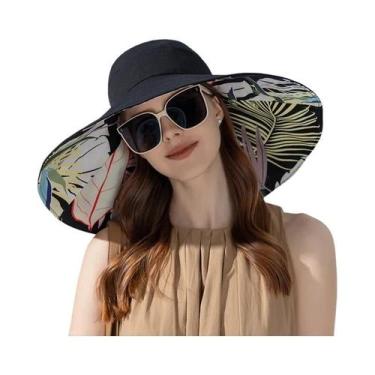Imagem de Chapéu De Pescador Feminino De Dupla Face 100% Algodão Com Aba Grande 