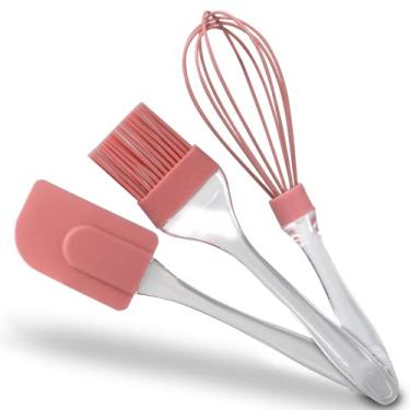 Imagem de Kit 3 Cozinha Espátula Batedor Fue Pincel Utensílios Silicone Confeitaria