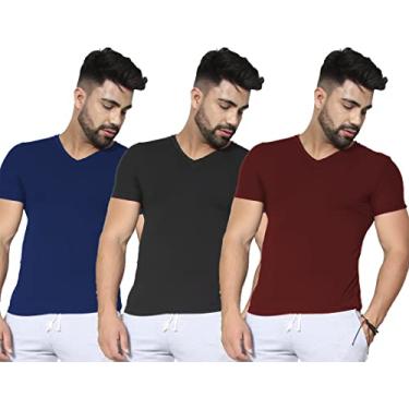 Imagem de Kit 3 Camisetas Gola V Slim Fit Masculina Camisa Blusa Lycra (M)