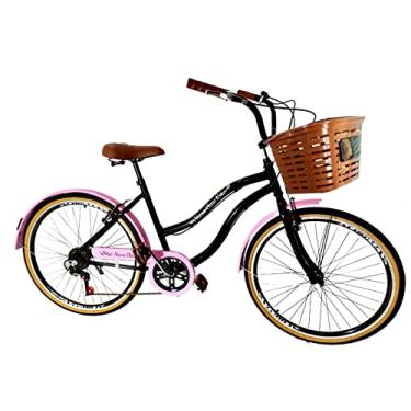 Imagem de Bicicleta aro 26 retrô urbana 6 marchas cesta grande Preto