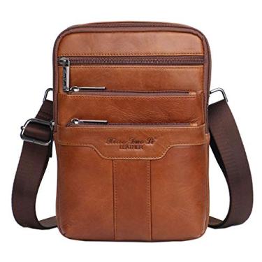 Imagem de Hebetag Bolsa tiracolo de couro pequena para homens e mulheres, viagens ao ar livre, negócios, #02 marrom(s), Small, Transversal