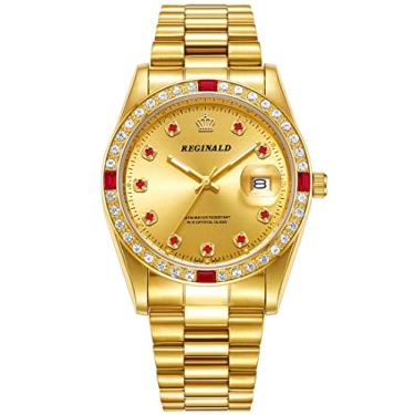 Imagem de Reginald Relógio masculino unissex com mostrador de quartzo de aço inoxidável e safira, Dourado, Luxuoso