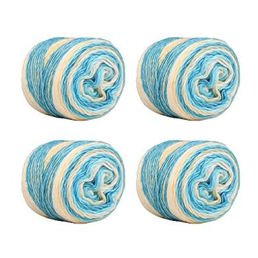 Imagem de SHIKE Fio de bolo Fairyland, fio de algodão de cor ombré para tricô ou crochê, 4 x 100 g, 60% algodão, 30% acrílico, 10% lã, fio de ar multicolorido, espessura média (52, 1 pacote)