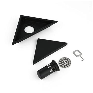 Imagem de Aço inoxidável telha de banheiro invisível chuveiro triângulo tampa de ralo de piso coletor de cabelo filtro limpo preto fosco, preto