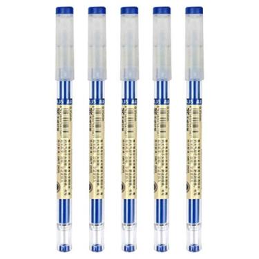 Imagem de Sencoo Pacote com 5 canetas de tinta gel azul ponta extra fina caneta esferográfica 0,35 mm azul para escritório escolar, artigos de papelaria estudantes
