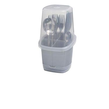 Imagem de Suporte de talheres de toledo para produtos domésticos da Celeste com capa, organizador de talheres de plástico para armário de cozinha ou despensa - organizador de cesta para garfos, facas e colheres. Com capa. Prata.