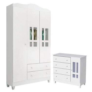 Imagem de Cômoda e Guarda Roupa Infantil - Ariel 3 Portas 