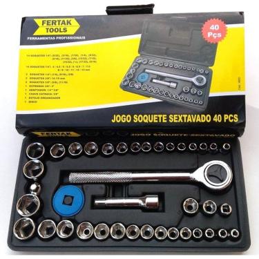 Imagem de Jogo soquete sextavado 40pc com catraca maleta organizadora