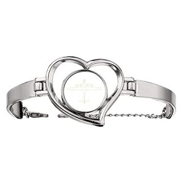 Imagem de Arma aeronáutica militar Art Deco Fashion Pulseira coração joia arame bracelete, Medium, Metal